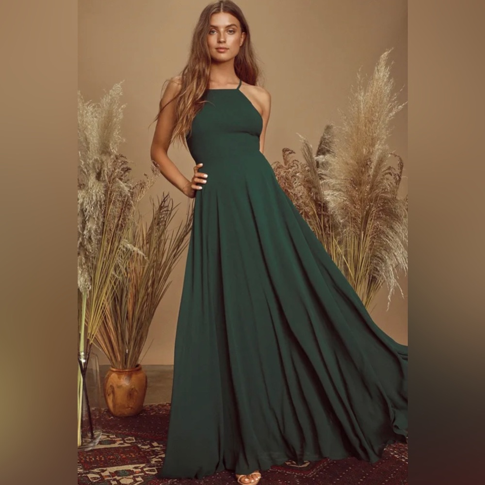 Lulu’s Mythical Kind of Love Dark Green Maxi Dress size Medium